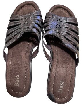 Bass Pheobe Vintage Women’s Dark Brown Wedge vegan Leather Boho Slide Sandals